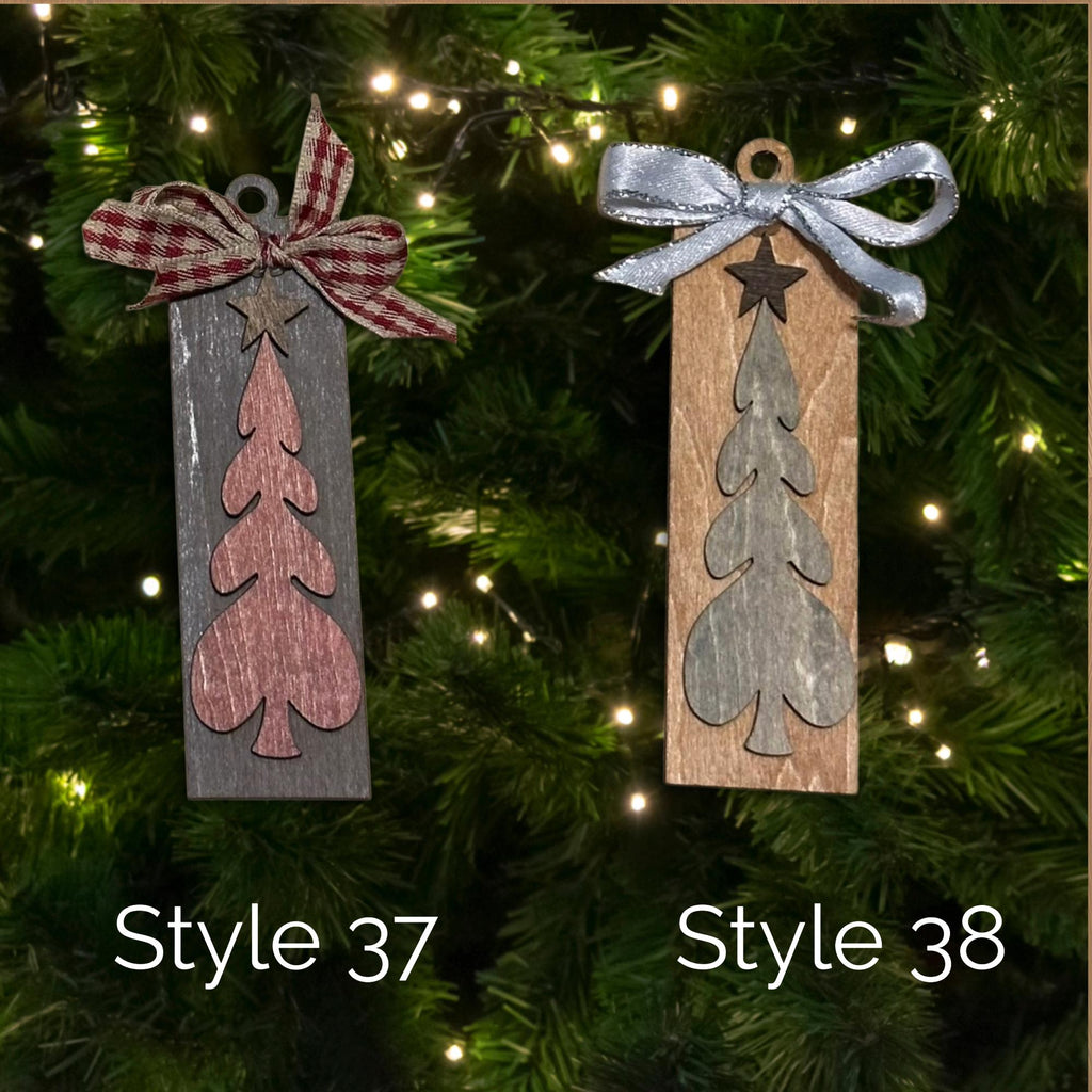 Rustic Wooden Christmas Tree Ornament with Bow • 4.5 inch Farmhouse Holiday Décor • Many Styles to Choose From