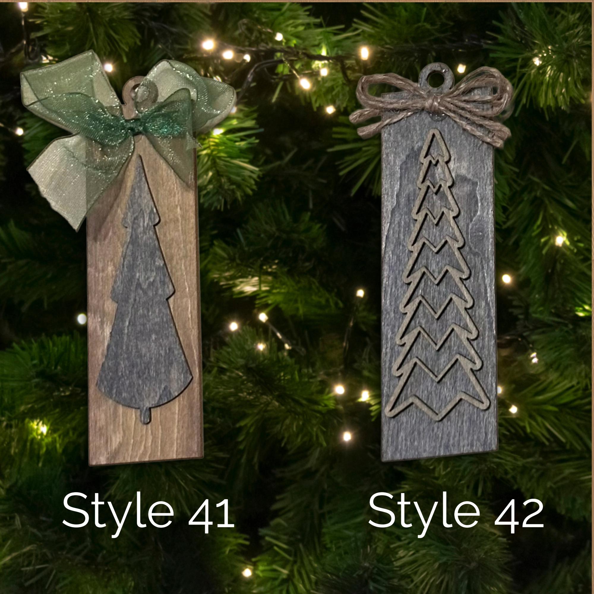 Rustic Wooden Christmas Tree Ornament with Bow • 4.5 inch Farmhouse Holiday Décor • Many Styles to Choose From