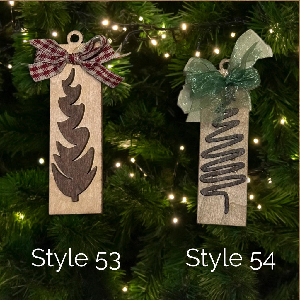 Rustic Wooden Christmas Tree Ornament with Bow • 4.5 inch Farmhouse Holiday Décor • Many Styles to Choose From