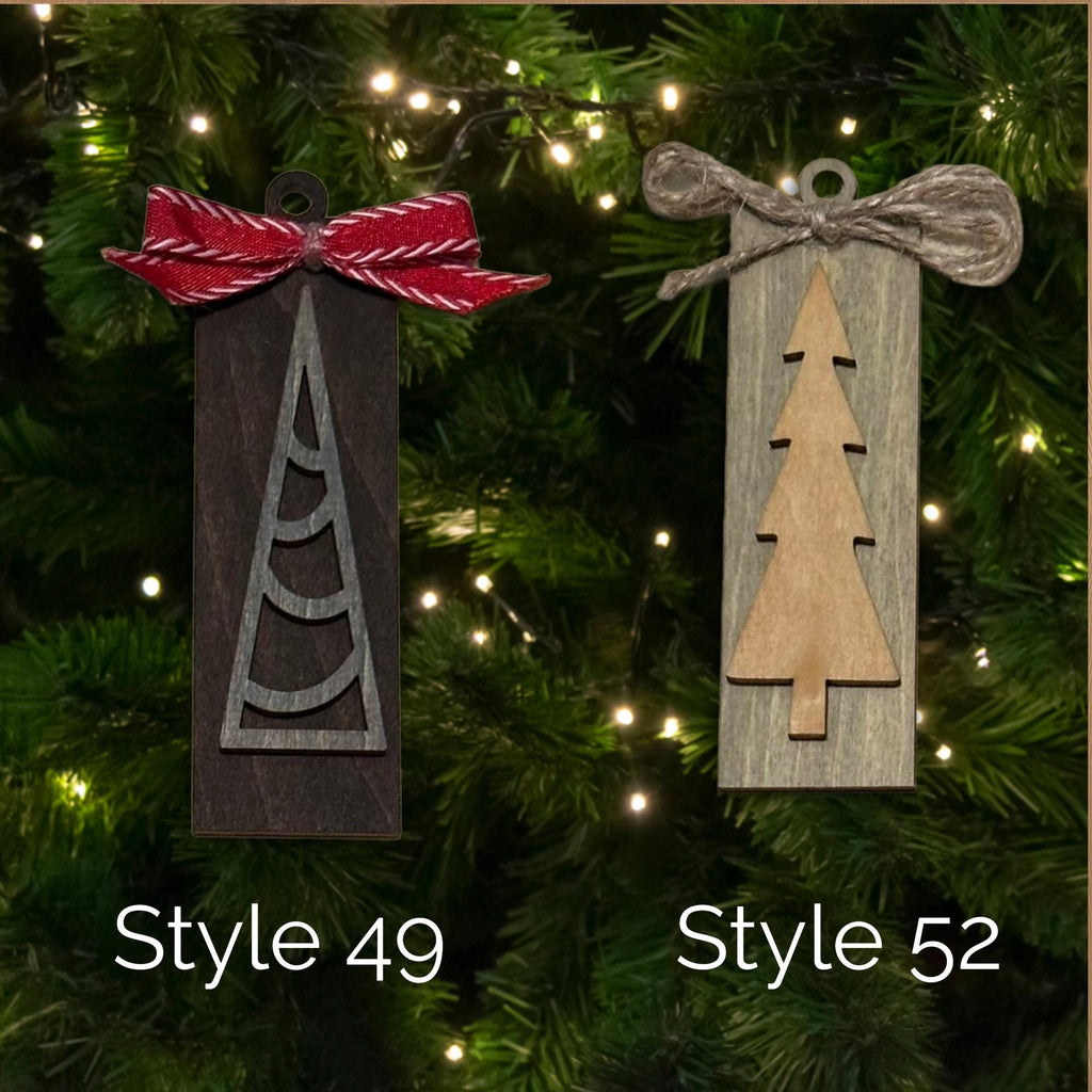 Rustic Wooden Christmas Tree Ornament with Bow • 4.5 inch Farmhouse Holiday Décor • Many Styles to Choose From