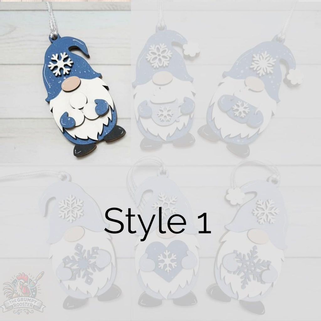Snowflake Gnome Ornaments – Blue & Gray Winter Gnome Decor – Layered Wood Christmas Ornament – Rustic Farmhouse Holiday Decor Handmade Gift