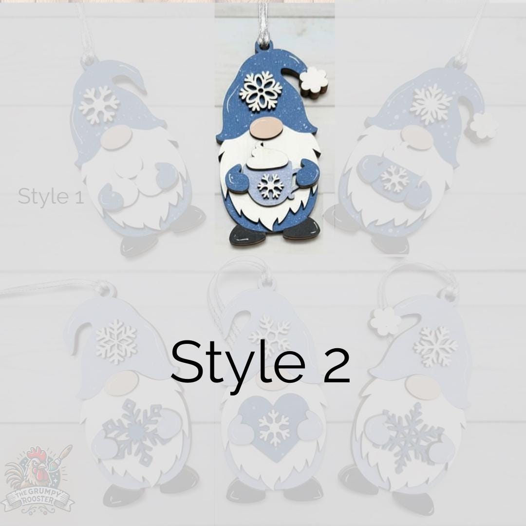Snowflake Gnome Ornaments – Blue & Gray Winter Gnome Decor – Layered Wood Christmas Ornament – Rustic Farmhouse Holiday Decor Handmade Gift