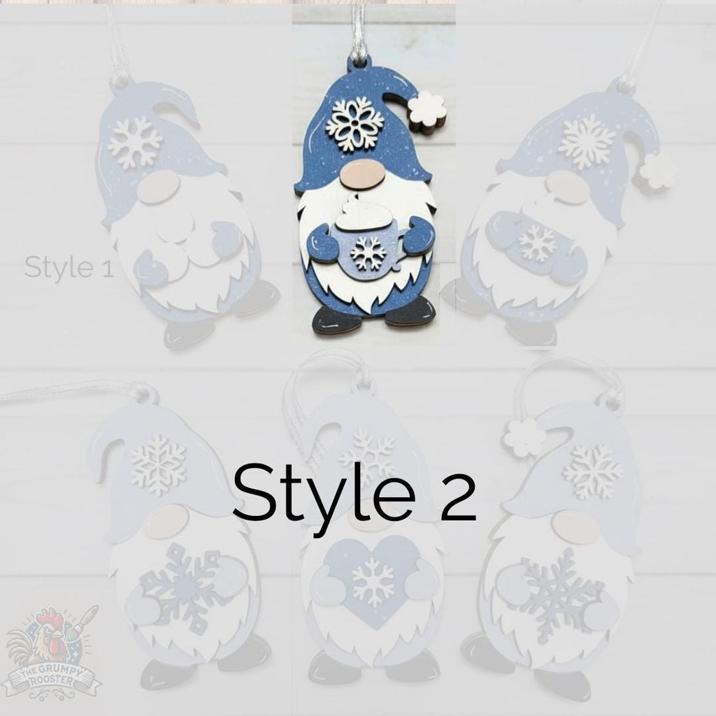 Snowflake Gnome Ornaments – Blue & Gray Winter Gnome Decor – Layered Wood Christmas Ornament – Rustic Farmhouse Holiday Decor Handmade Gift
