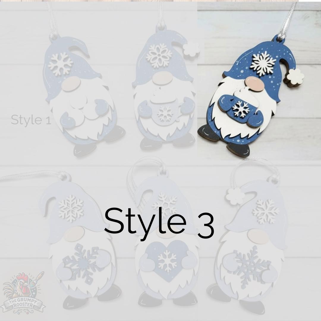 Snowflake Gnome Ornaments – Blue & Gray Winter Gnome Decor – Layered Wood Christmas Ornament – Rustic Farmhouse Holiday Decor Handmade Gift