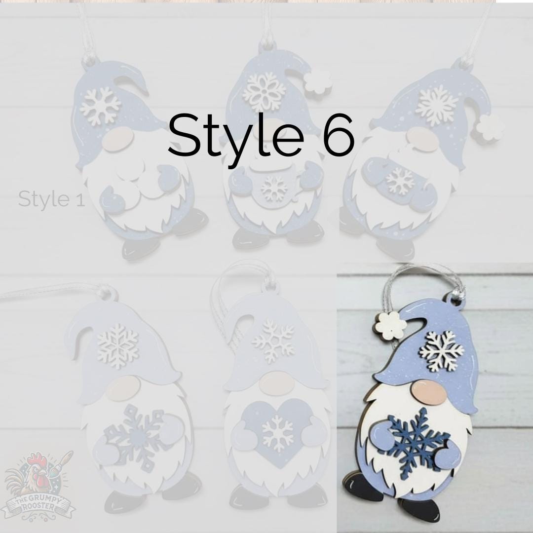 Snowflake Gnome Ornaments – Blue & Gray Winter Gnome Decor – Layered Wood Christmas Ornament – Rustic Farmhouse Holiday Decor Handmade Gift