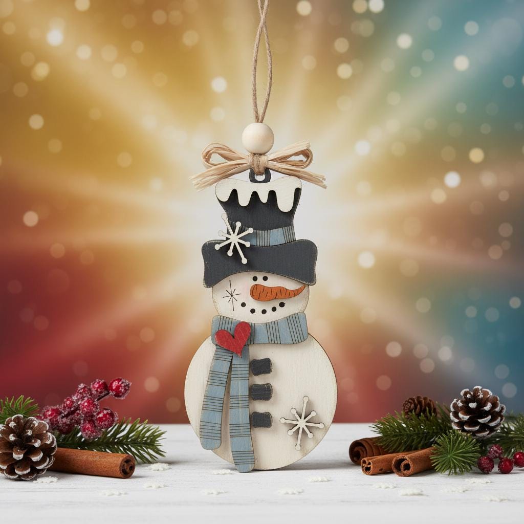 Handmade Rustic Snowman Ornament - Perfect Christmas Tree Decoration, Farmhouse Winter Holiday Decor, Layered Wood Snowman, Handmade Gift