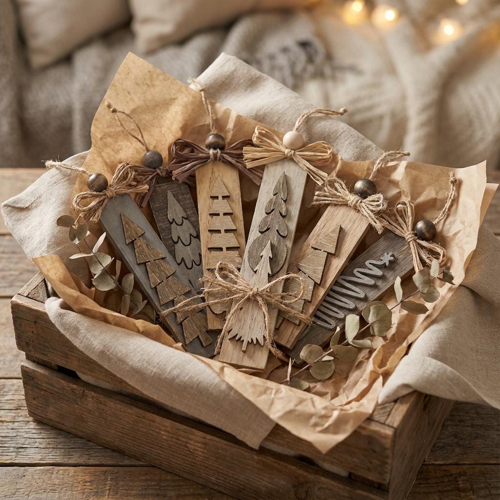 Rustic Neutral Christmas Tree Ornaments – Farmhouse Winter Decor – Set of 3, 10, or 20 – Cozy Boho Holiday Ornaments for Stockings & Gifts