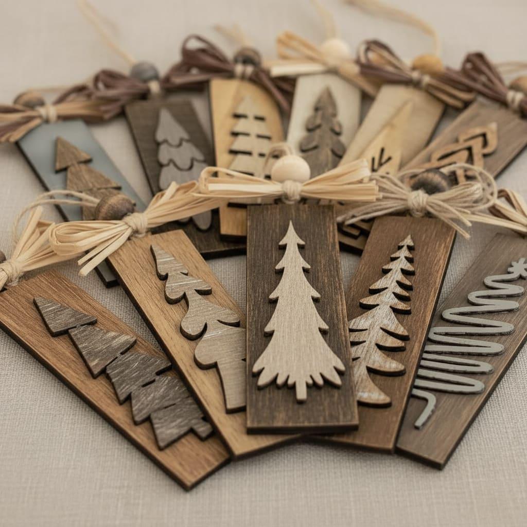 Rustic Neutral Christmas Tree Ornaments – Farmhouse Winter Decor – Set of 3, 10, or 20 – Cozy Boho Holiday Ornaments for Stockings & Gifts