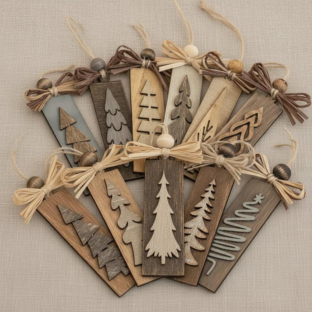 Rustic Neutral Christmas Tree Ornaments – Farmhouse Winter Decor – Set of 3, 10, or 20 – Cozy Boho Holiday Ornaments for Stockings & Gifts