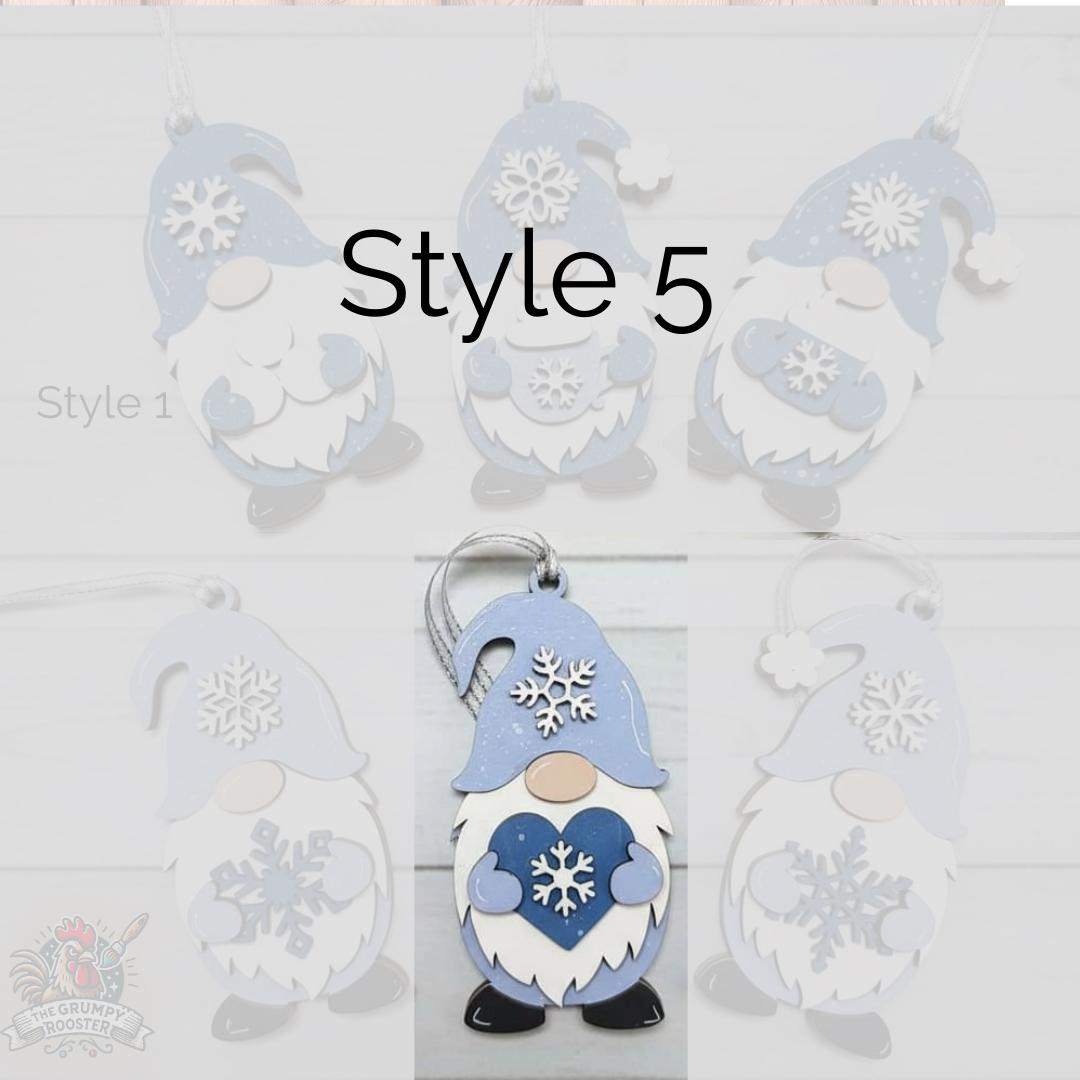 Snowflake Gnome Ornaments – Blue & Gray Winter Gnome Decor – Layered Wood Christmas Ornament – Rustic Farmhouse Holiday Decor Handmade Gift