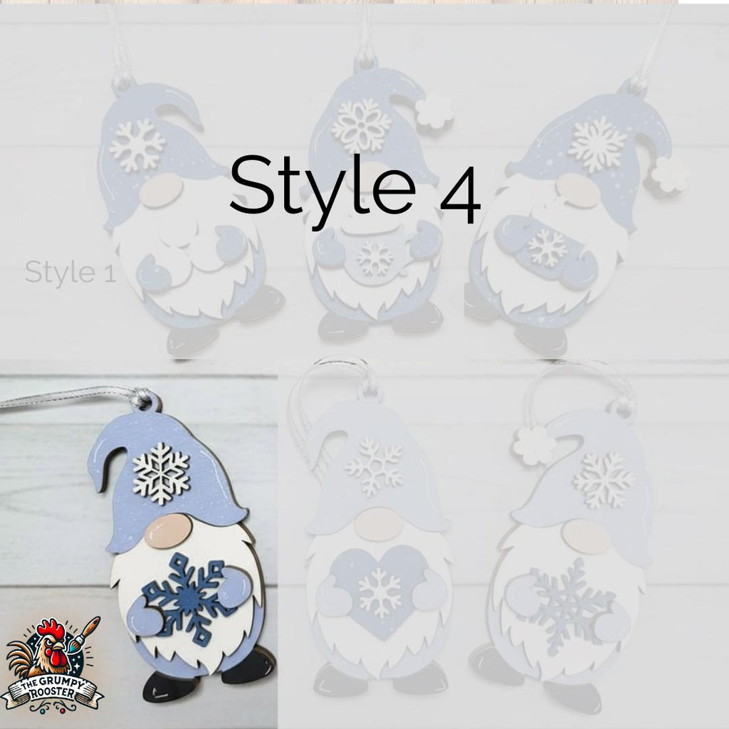 Snowflake Gnome Ornaments – Blue & Gray Winter Gnome Decor – Layered Wood Christmas Ornament – Rustic Farmhouse Holiday Decor Handmade Gift