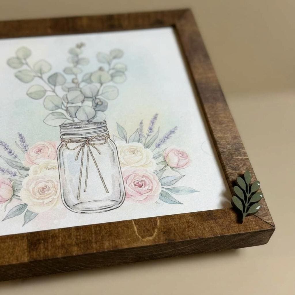 Eucalyptus Mason Jar Art Sign • Farmhouse Wood Frame Decor