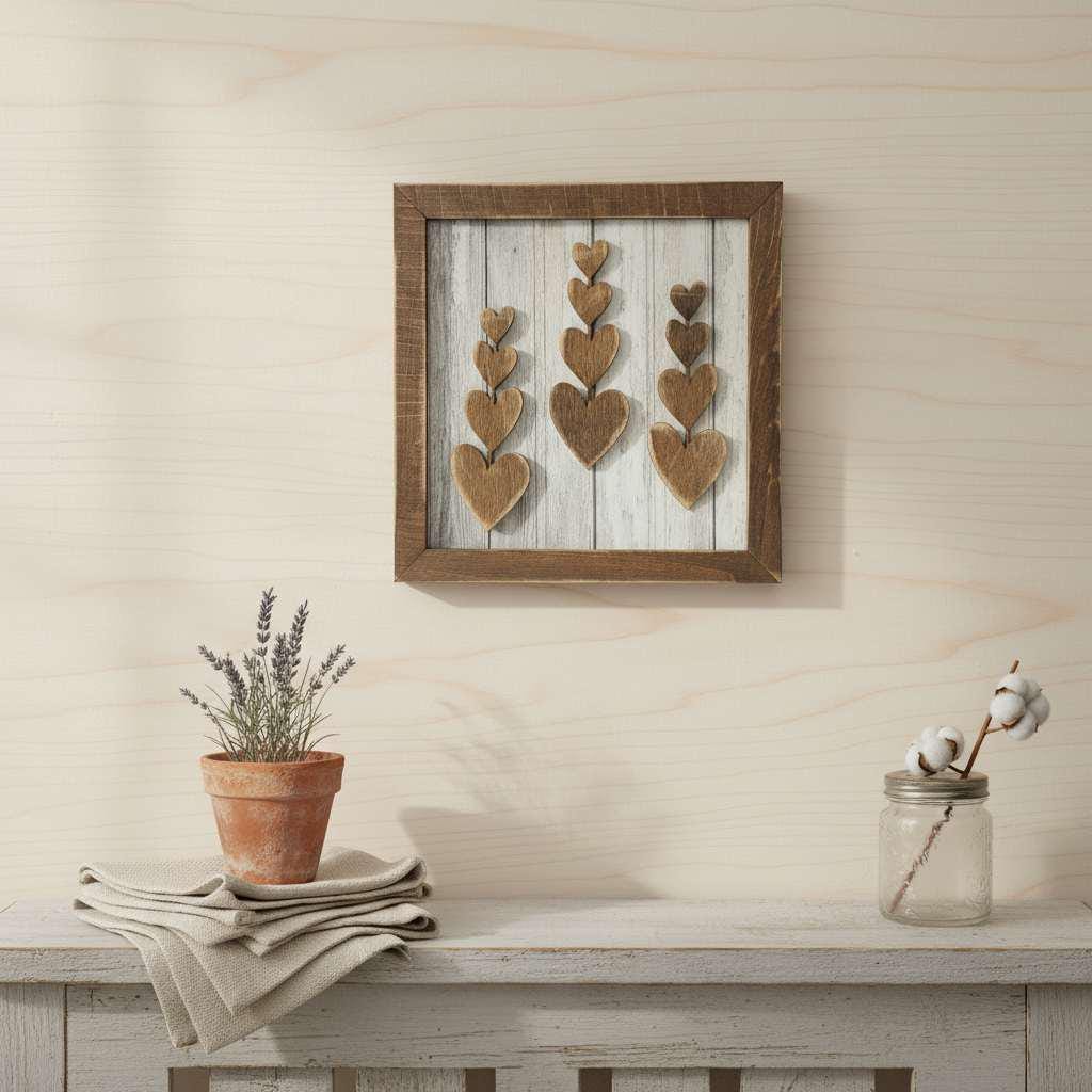 Rustic Tiered Heart Art Sign – 5.5” Square Shelf Decor – Rustic Farmhouse Tiered Tray Love Decor