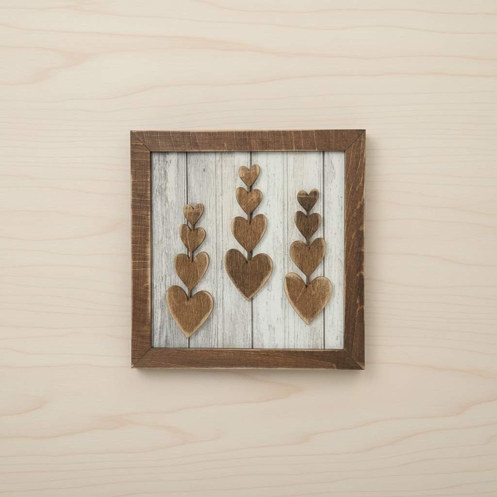 Rustic Tiered Heart Art Sign – 5.5” Square Shelf Decor – Rustic Farmhouse Tiered Tray Love Decor