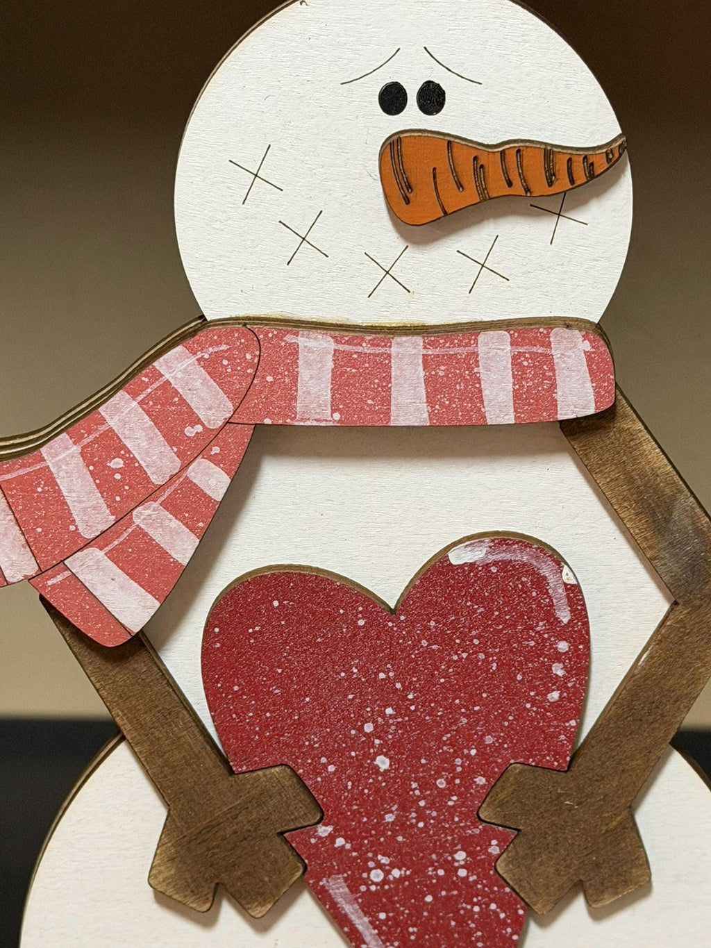 Handmade Snowman Shelf Sitter with Heart | Rustic Farmhouse Winter Decor | 7 Inch Wood Shelf Sitter