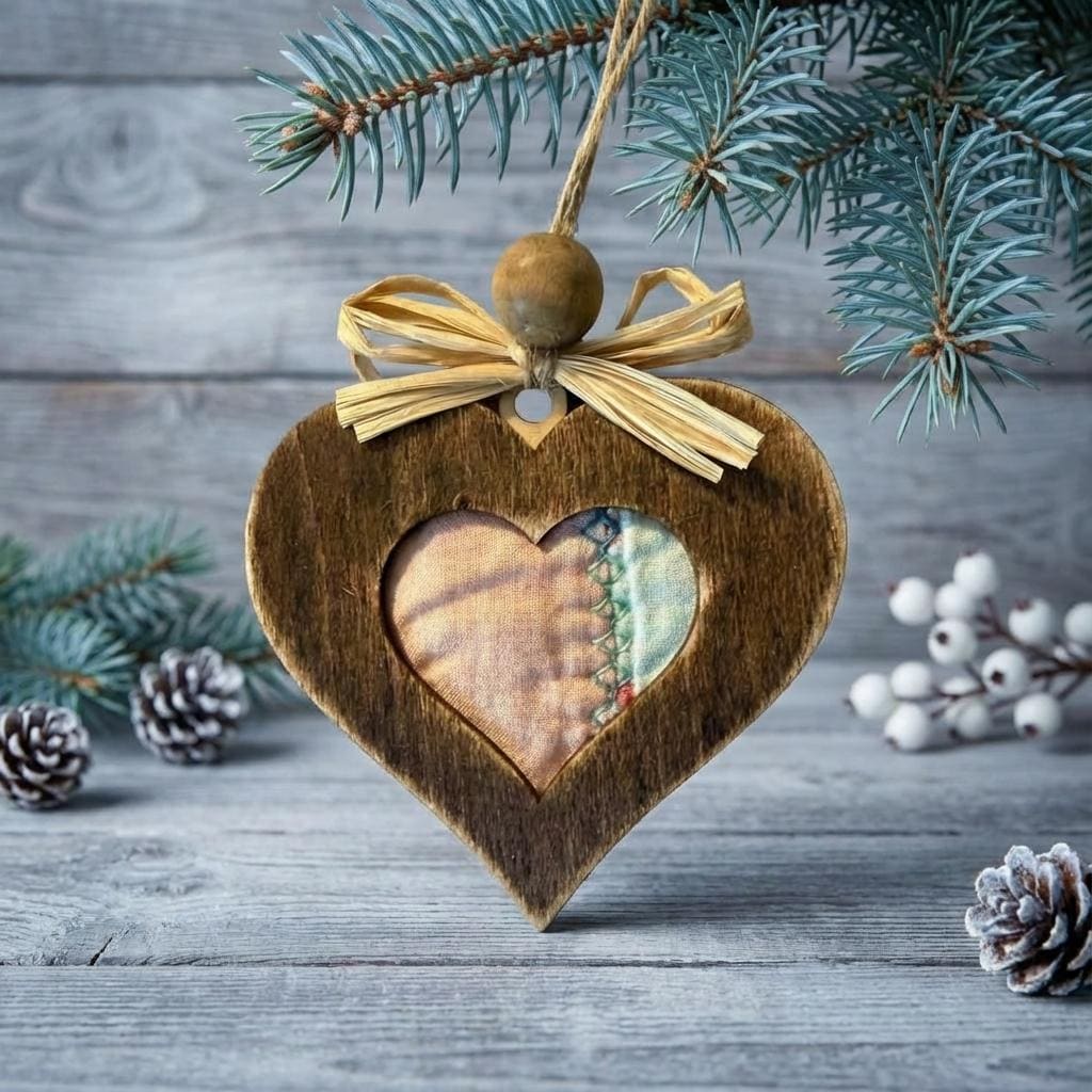 Reclaimed Quilt Heart Ornament – Rustic Fabric Heart – Handmade Valentine Ornament – Farmhouse Heart Deco