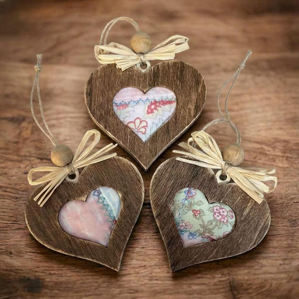 Reclaimed Quilt Heart Ornament – Rustic Fabric Heart – Handmade Valentine Ornament – Farmhouse Heart Deco