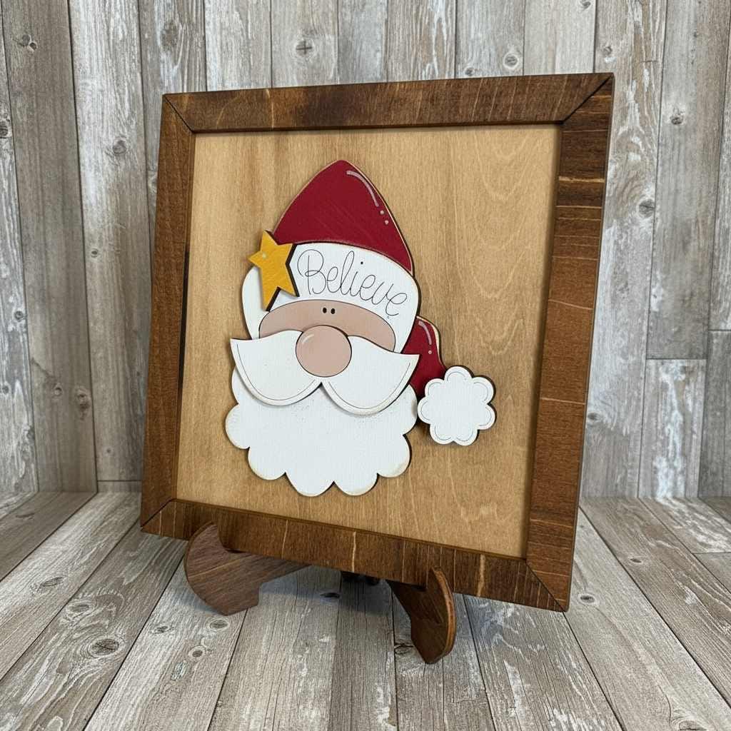 Handmade Rustic Santa Believe Wood Sign, Farmhouse Christmas Decor