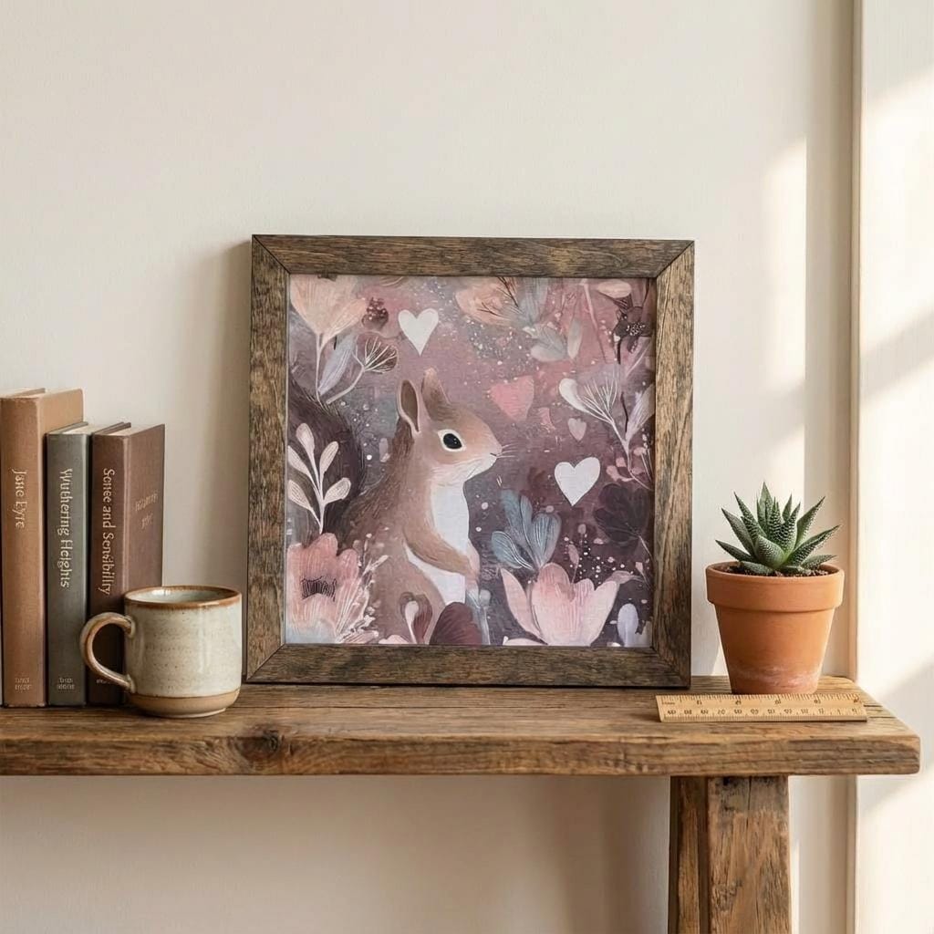 Squirrel Art | Rustic Framed Wood Sign, Floral Woodland Decor