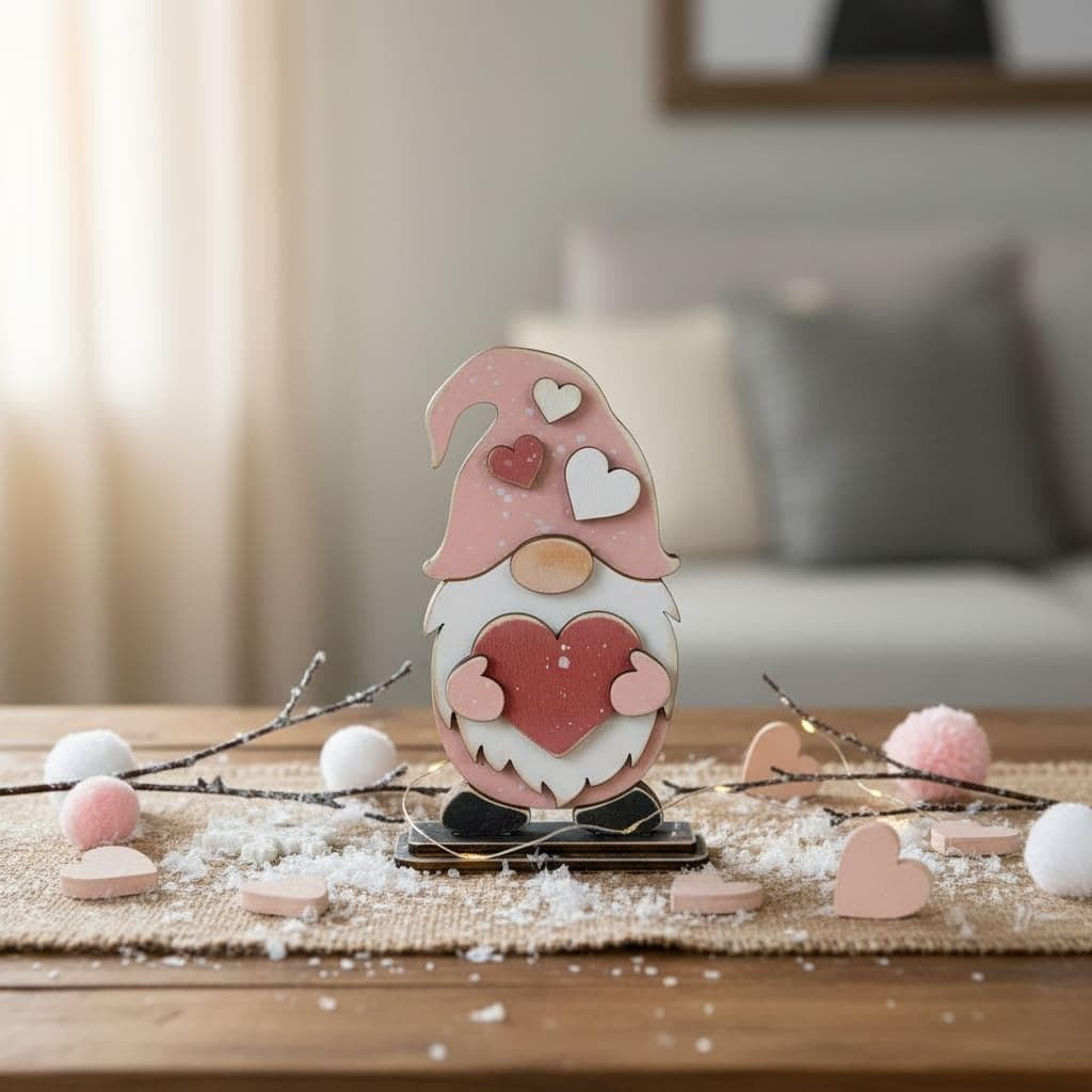 Heart Gnome Shelf Sitter – Handmade Rustic Farmhouse Decor – Wooden Gnome with Heart Accent
