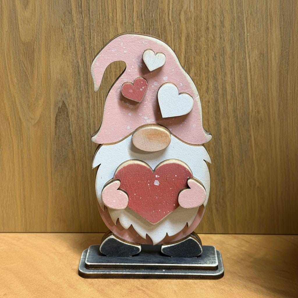Heart Gnome Shelf Sitter – Handmade Rustic Farmhouse Decor – Wooden Gnome with Heart Accent