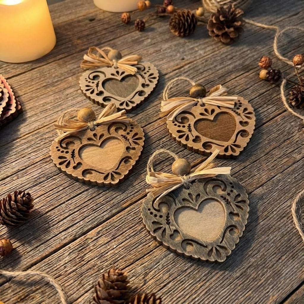 Lacy Heart Ornament – Handmade Rustic Wood Heart – Farmhouse Love Tree or Gift Decor