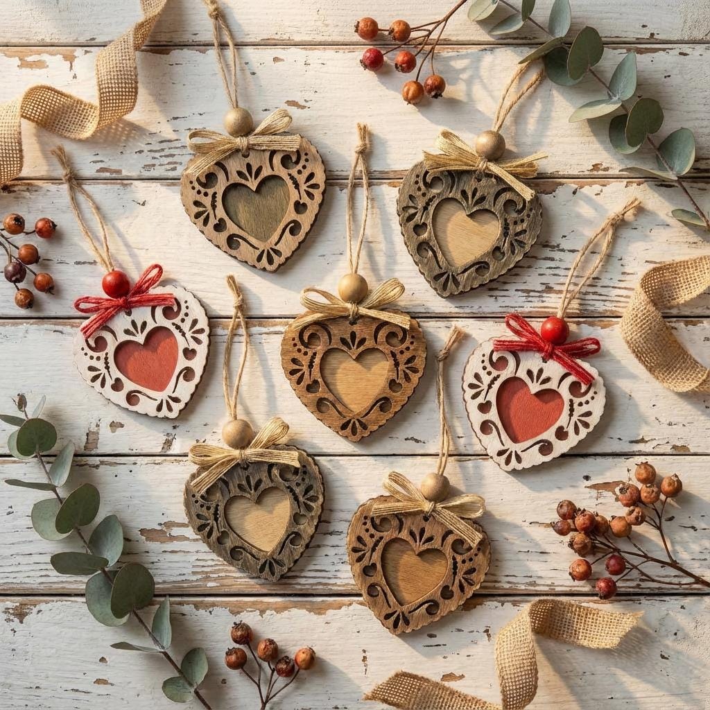 Lacy Heart Ornament – Handmade Rustic Wood Heart – Farmhouse Love Tree or Gift Decor
