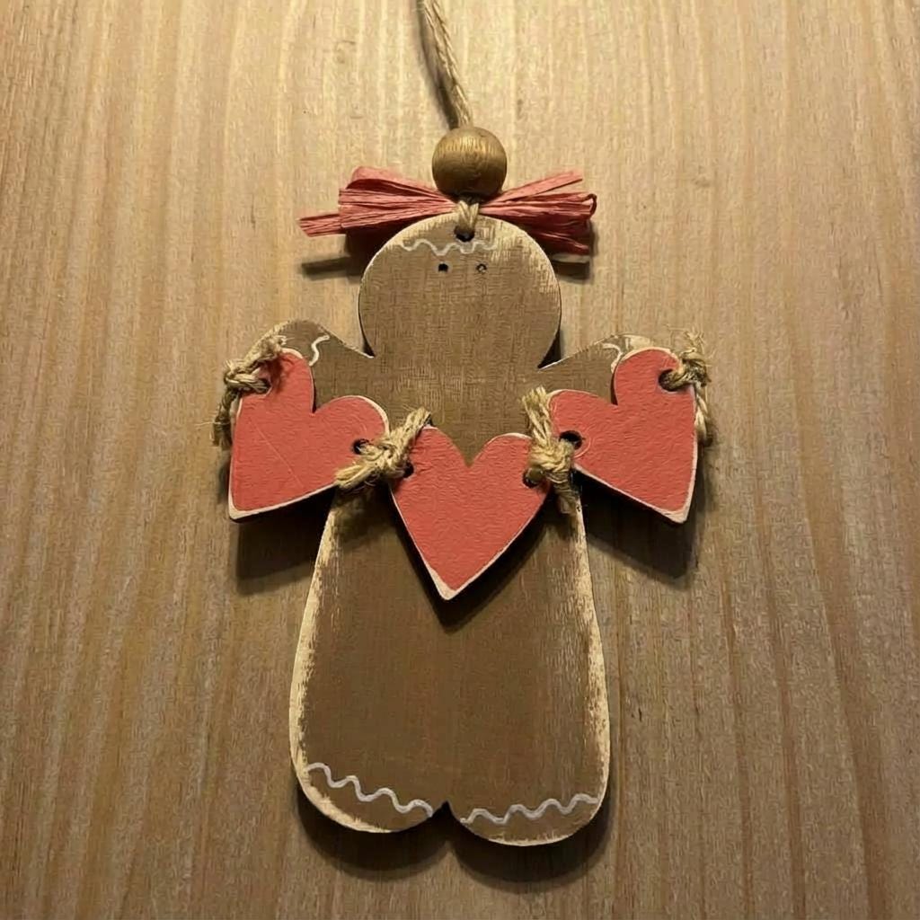 Heart Decorations – Rustic Gingerbread with Heart Banner - Shelf Sitter or Ornament