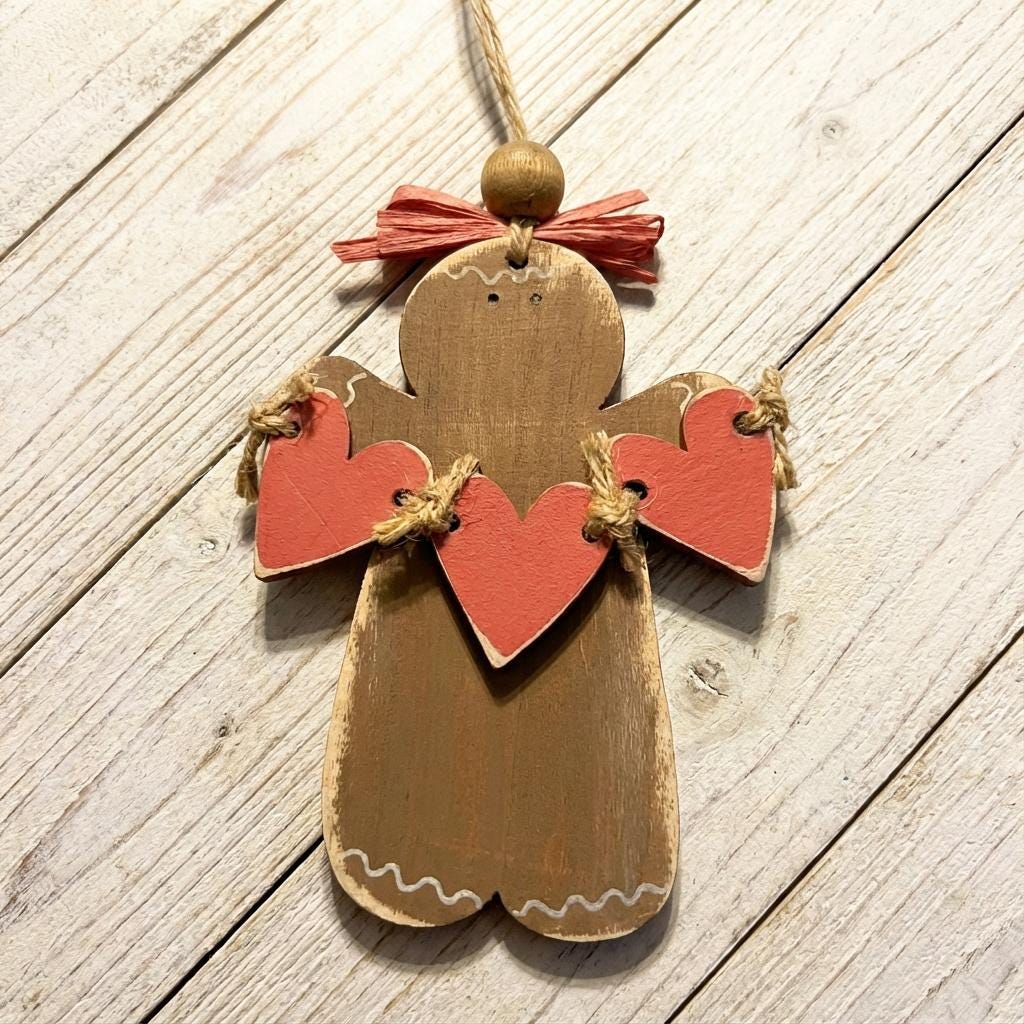 Heart Decorations – Rustic Gingerbread with Heart Banner - Shelf Sitter or Ornament
