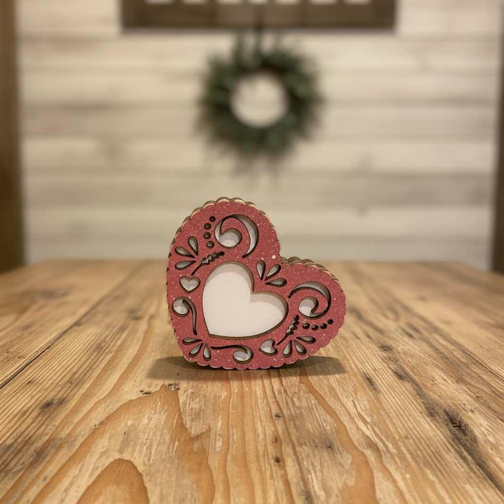 Mini Reversible Lacy Heart Decor – Rustic Romantic Shelf Sitter – Tiered Tray or Basket Stuffer