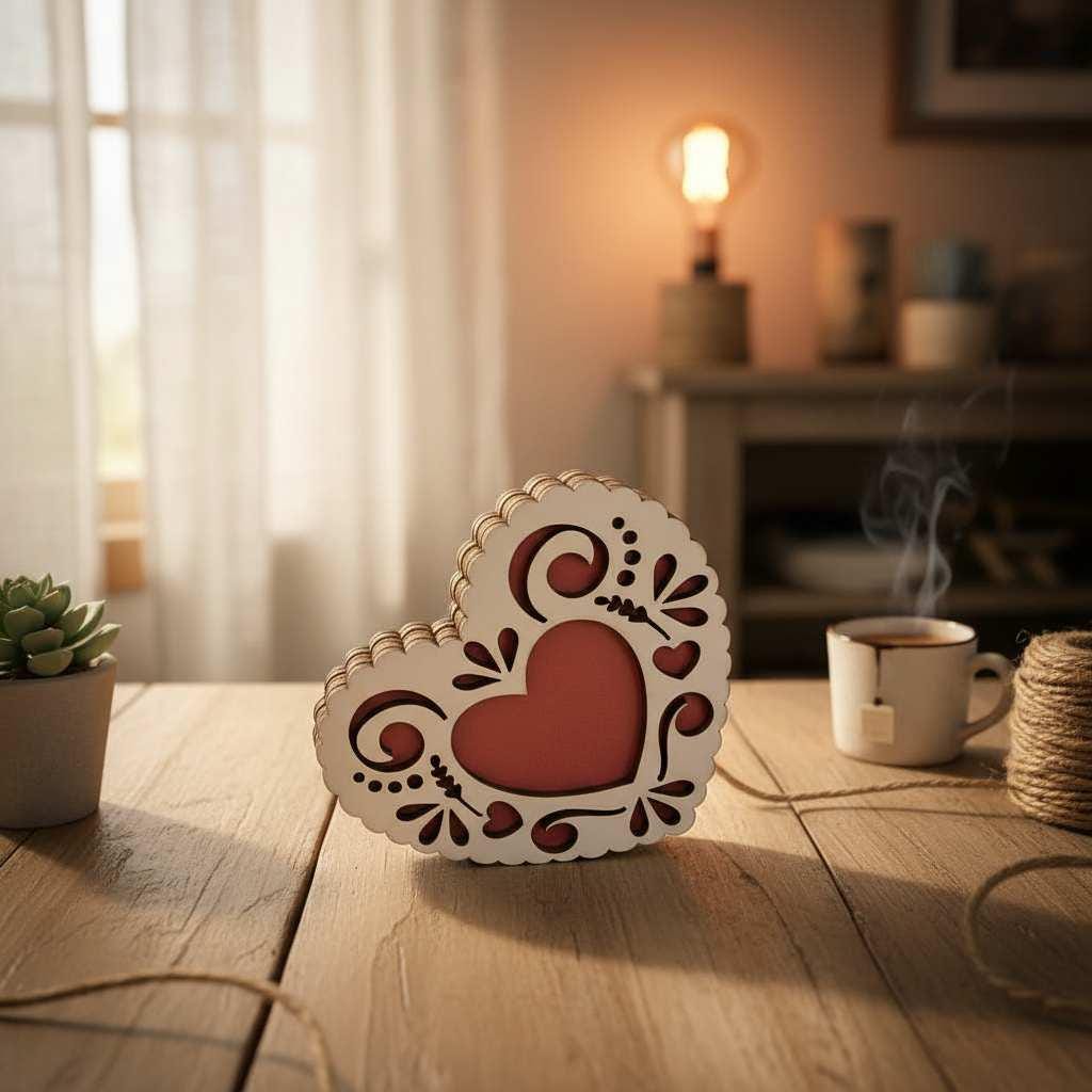 Mini Reversible Lacy Heart Decor – Rustic Romantic Shelf Sitter – Tiered Tray or Basket Stuffer