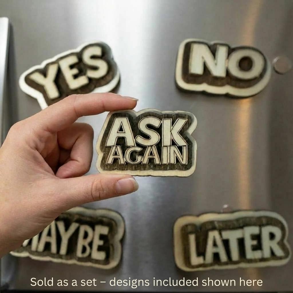 Funny Rustic Wood Magnet Set | Farmhouse Fridge Magnets | Handmade Country Decor | Yes | No | Ask Again | Maybe | Later