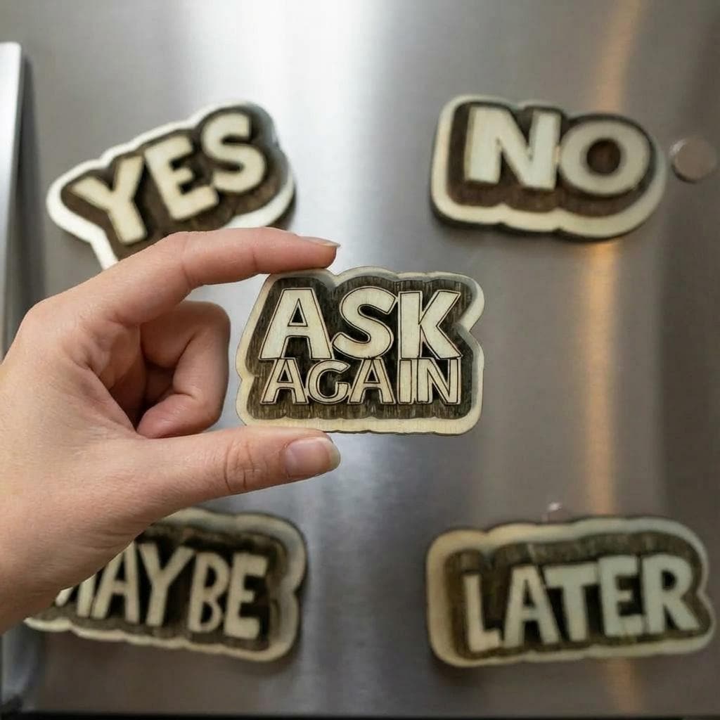 Funny Rustic Wood Magnet Set | Farmhouse Fridge Magnets | Handmade Country Decor | Yes | No | Ask Again | Maybe | Later