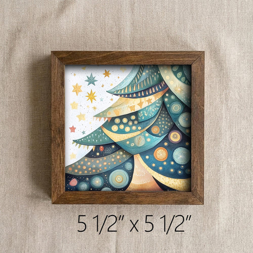 5.5” Framed Christmas Tree Wall Art – Whimsical Holiday Tree, Winter Farmhouse Shelf Decor, Cozy Seasonal Home Accent
