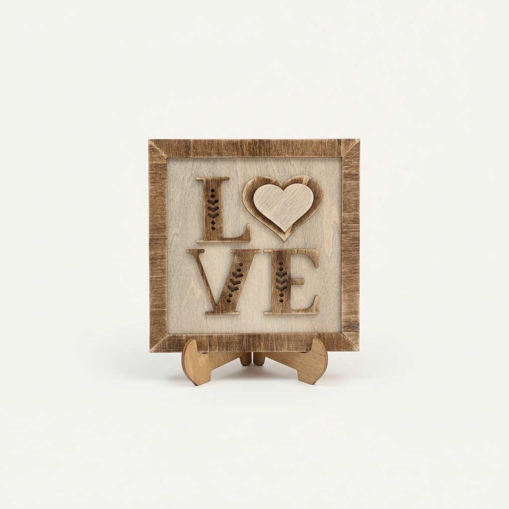 Mini LOVE Sign – 5.5” Square Shelf Decor – Rustic Farmhouse Tiered Tray Anniversary Gift Romantic Decor