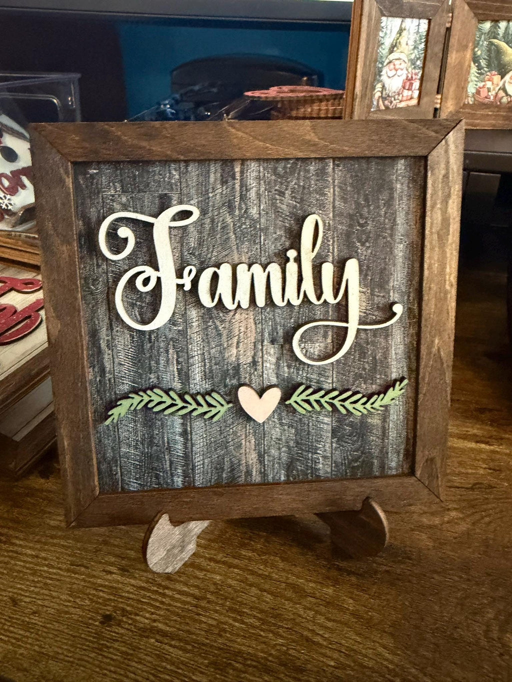 Family Framed Wood Sign with Easel, Rustic Farmhouse Family Decor, Layered Wood Wall Art or Shelf Sign, Housewarming or Family Gift