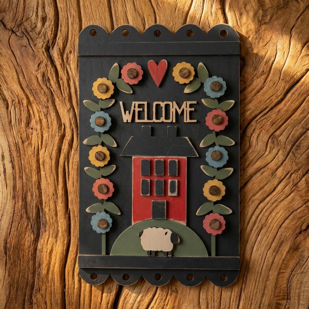 Farmhouse Welcome Sign | Sheep & Barn Wood Wall Decor | Handmade Country Farm Sign | Rustic Farmhouse Wall Hanging