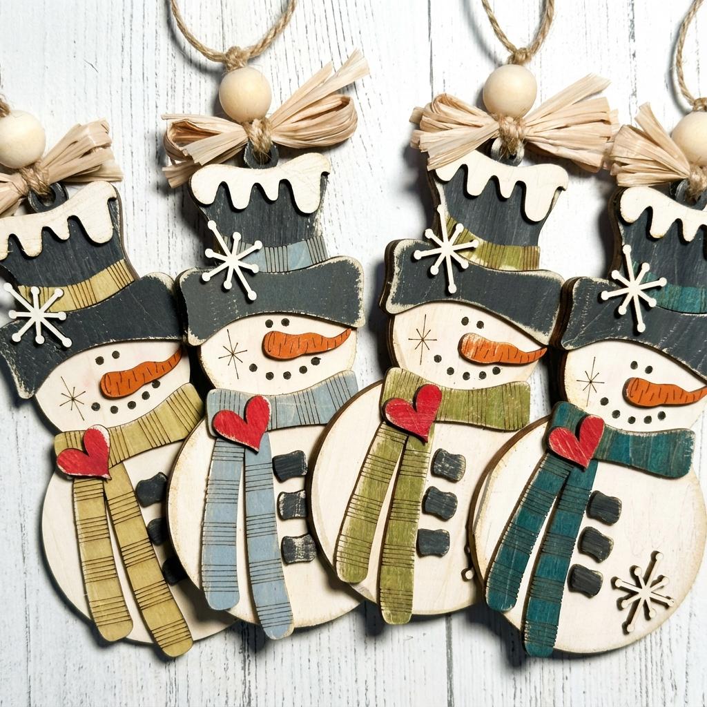 Handmade Rustic Snowman Ornament - Perfect Christmas Tree Decoration, Farmhouse Winter Holiday Decor, Layered Wood Snowman, Handmade Gift