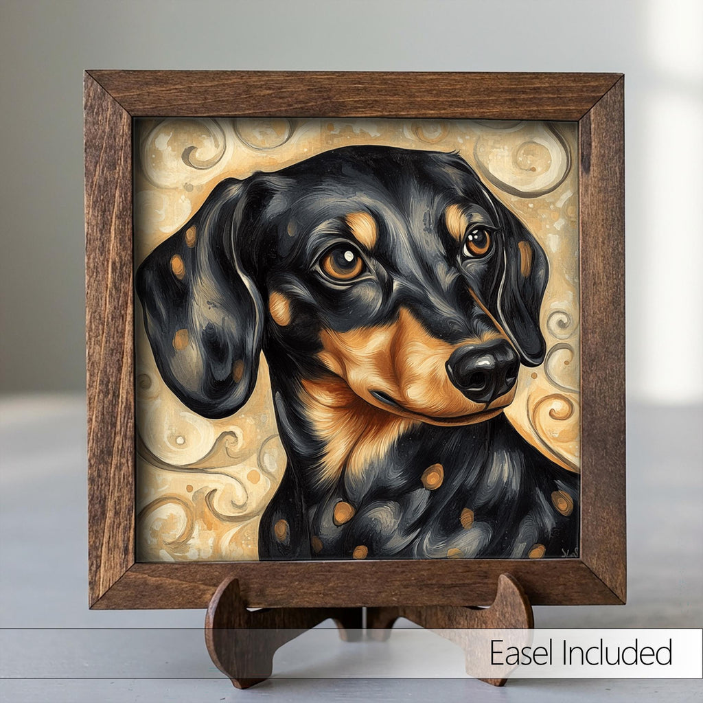 Black and tan Dachshund Dog Framed Art, Watercolor Dachshund Portrait, 5.5 Inch Shelf Decor with Easel, Dog Lover Gift