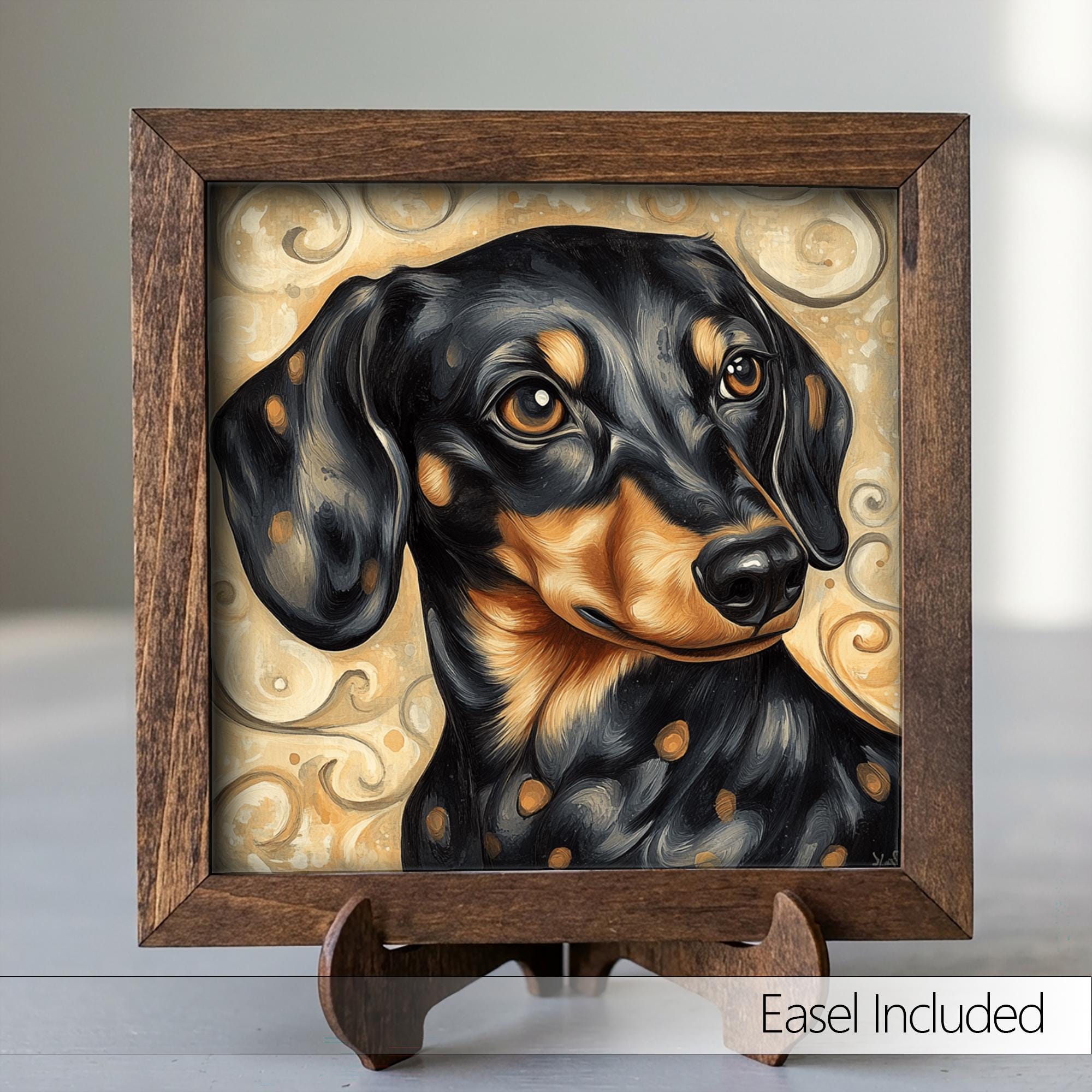 Black and tan Dachshund Dog Framed Art, Watercolor Dachshund Portrait, 5.5 Inch Shelf Decor with Easel, Dog Lover Gift
