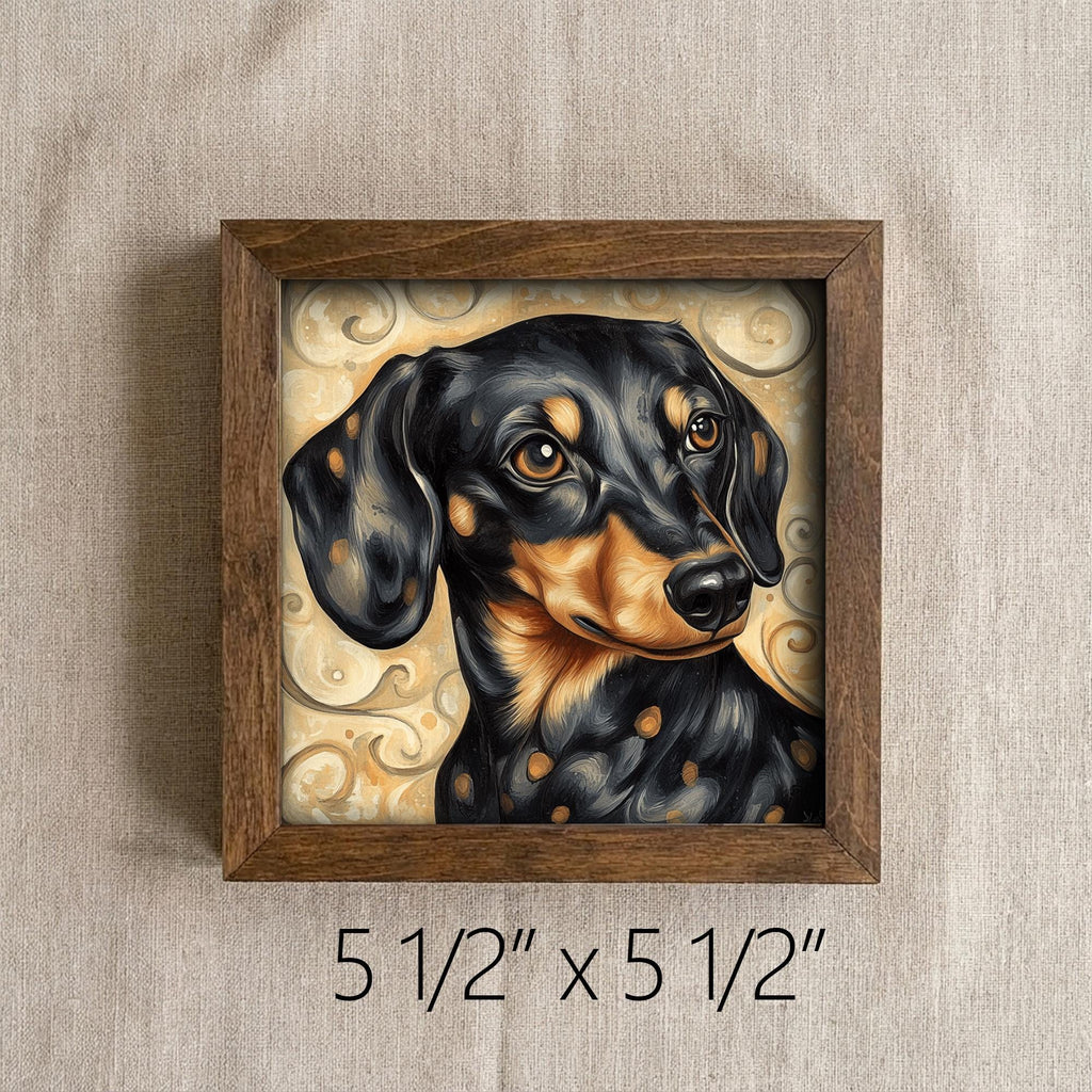 Black and tan Dachshund Dog Framed Art, Watercolor Dachshund Portrait, 5.5 Inch Shelf Decor with Easel, Dog Lover Gift