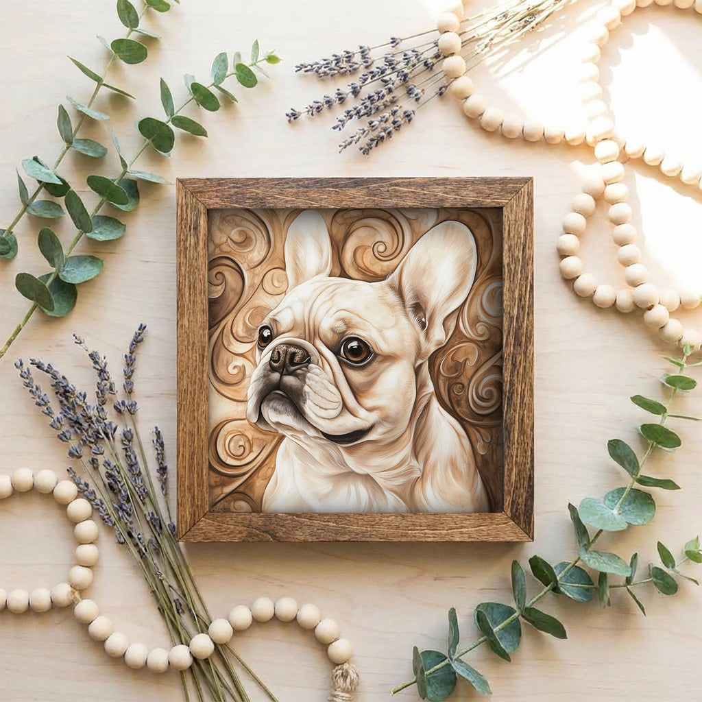 Fawn French Bulldog Dog Framed Art, Watercolor French Bulldog Portrait, 5.5 Inch Shelf Decor with Easel, Dog Lover Gift