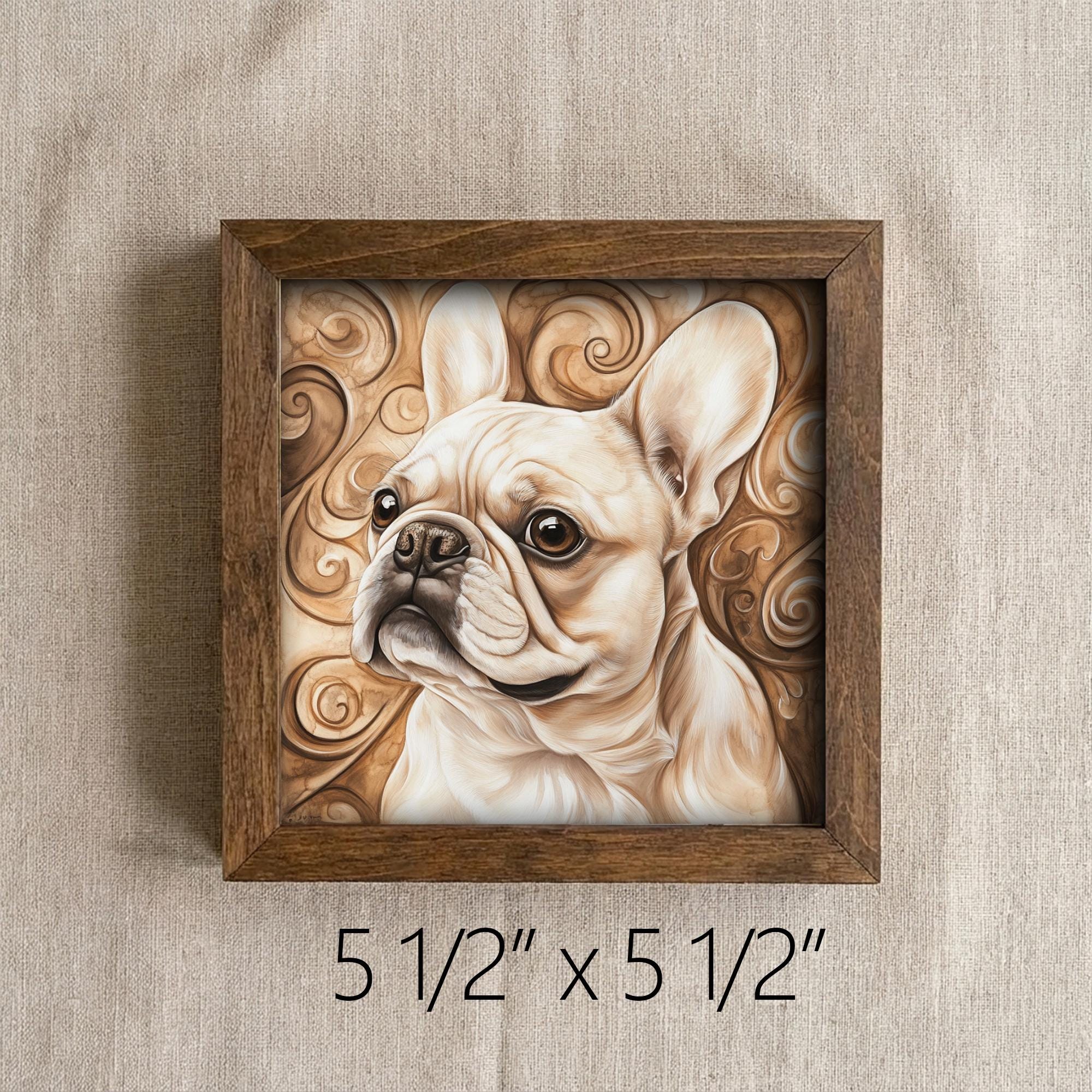 Fawn French Bulldog Dog Framed Art, Watercolor French Bulldog Portrait, 5.5 Inch Shelf Decor with Easel, Dog Lover Gift