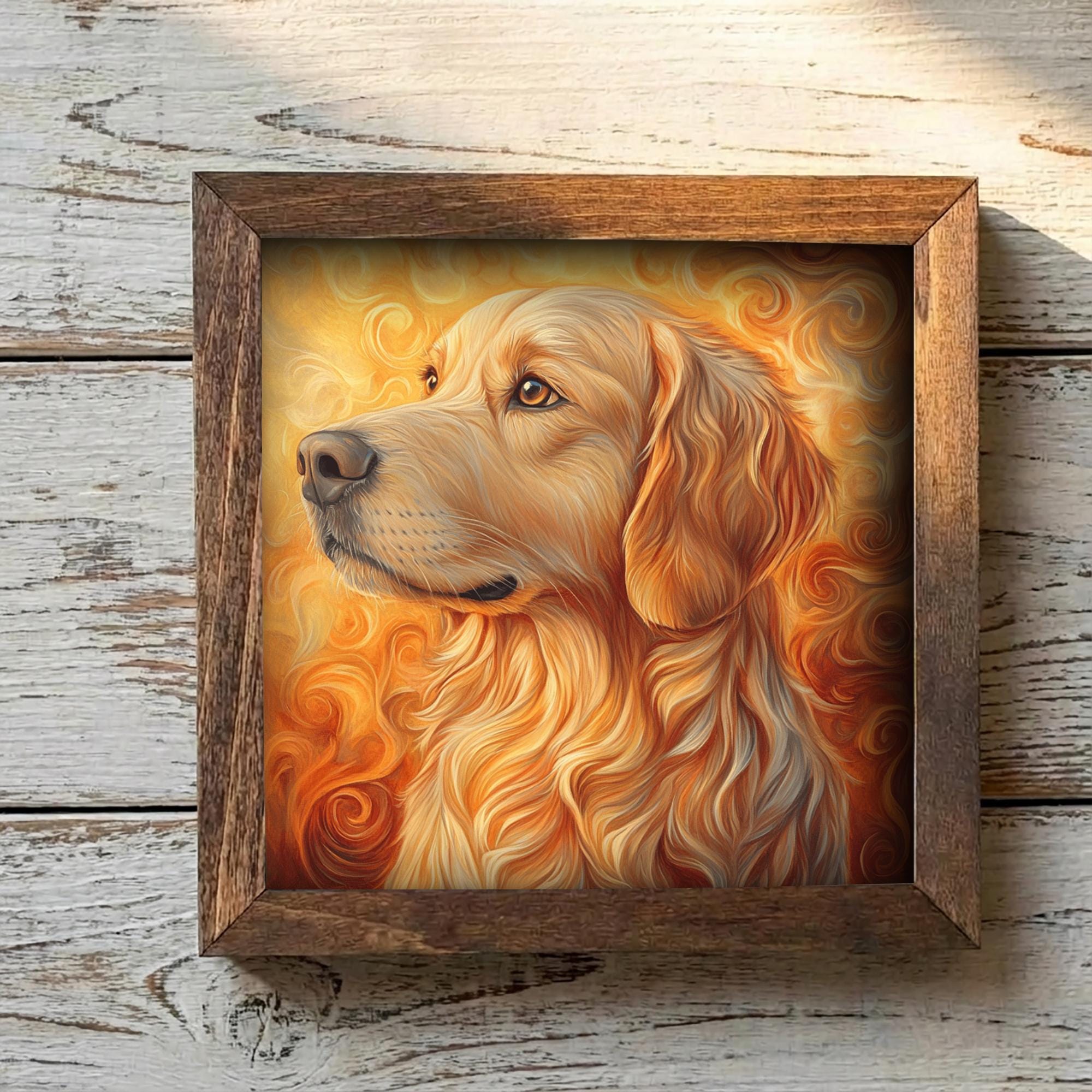 Deep Reddish Gold Golden Retriever Dog Framed Art, Watercolor Golden Retriever Portrait, 5.5 Inch Shelf Decor with Easel, Dog Lover Gift