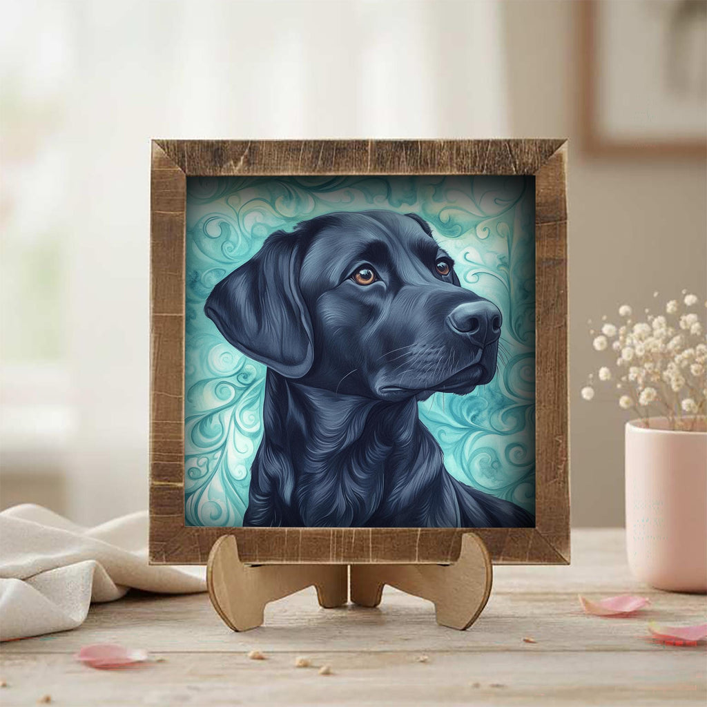Black Laborador Retriever Dog Framed Art, Watercolor Golden Retriever Portrait, 5.5 Inch Shelf Decor with Easel, Dog Lover Gift