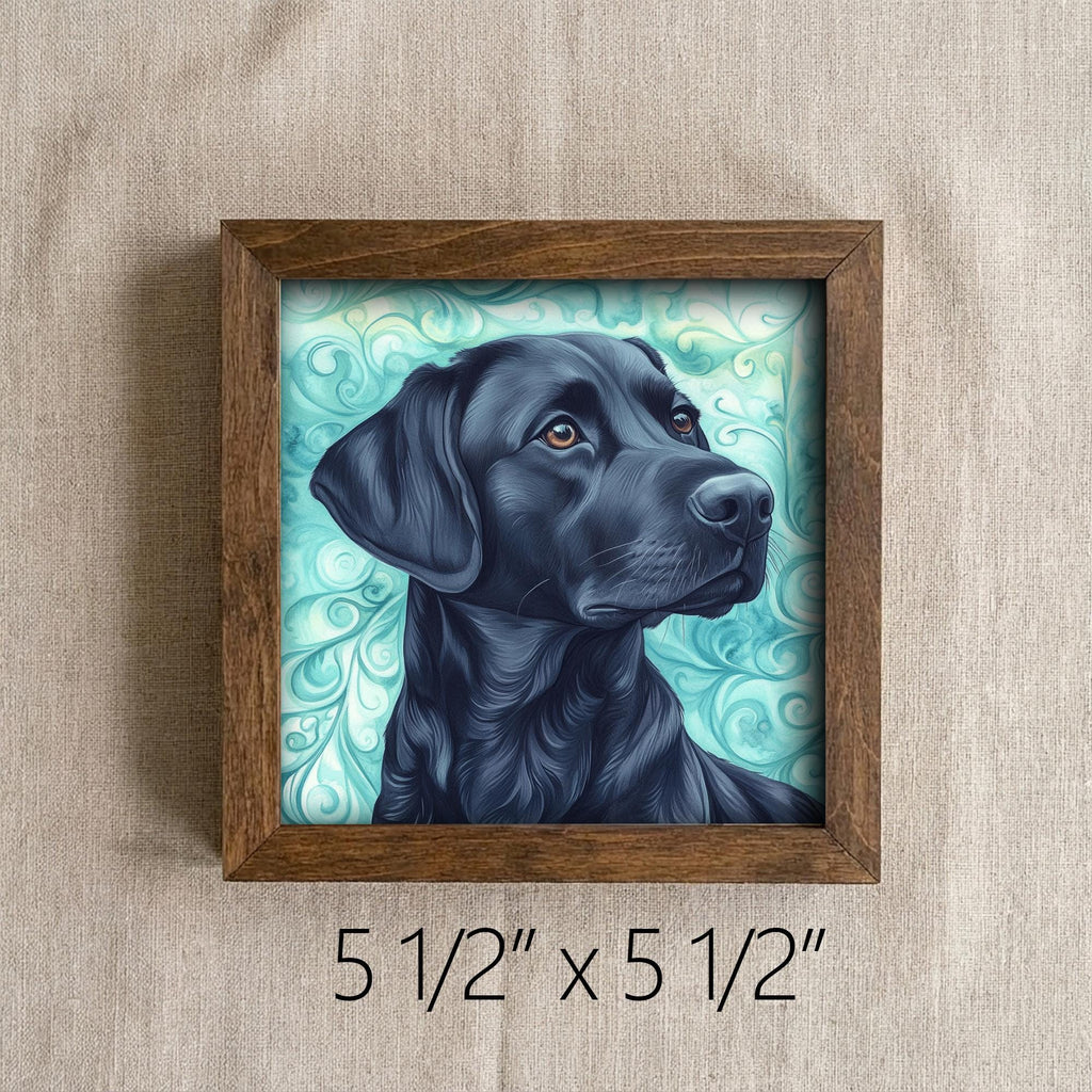 Black Laborador Retriever Dog Framed Art, Watercolor Golden Retriever Portrait, 5.5 Inch Shelf Decor with Easel, Dog Lover Gift