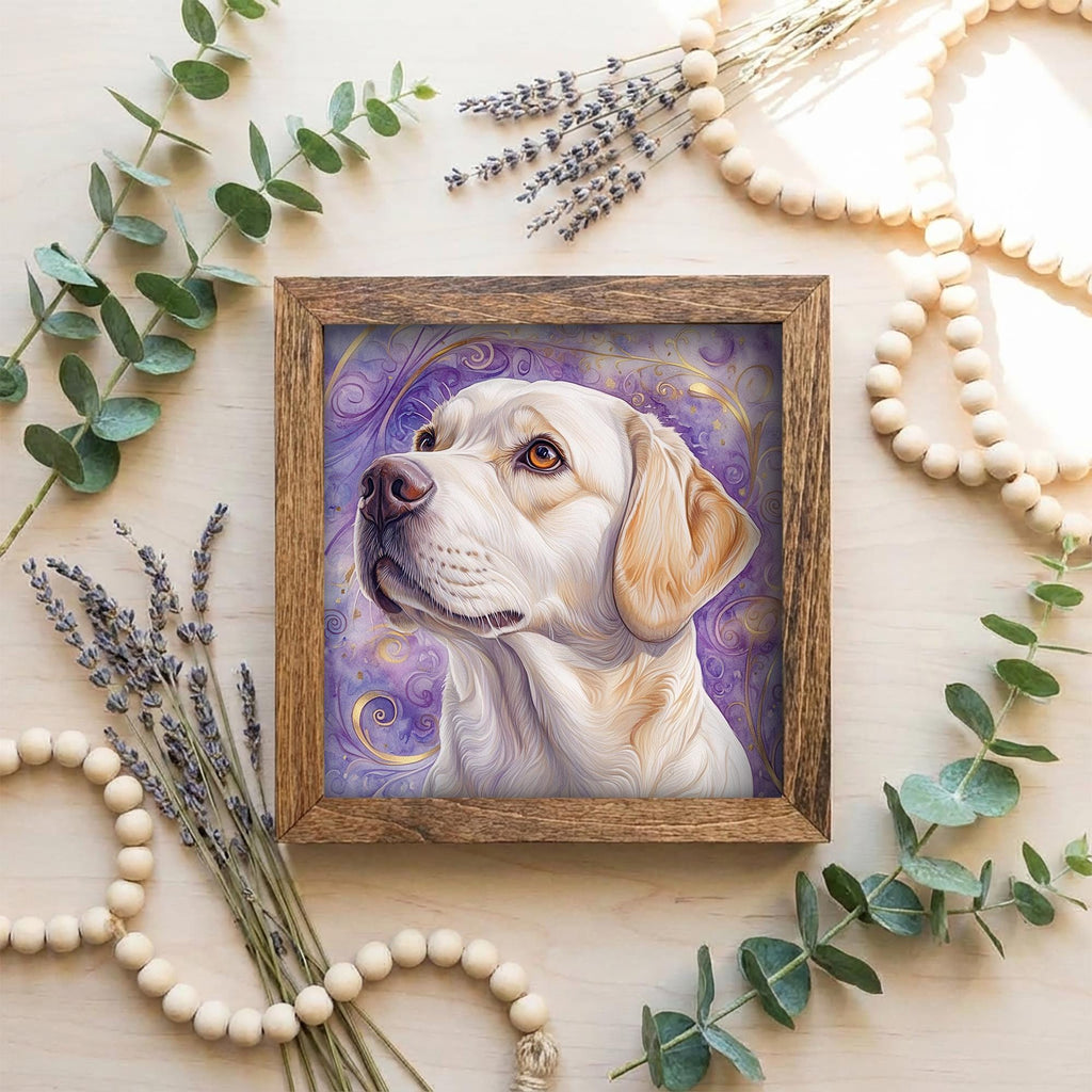 Yellow Laborador Retriever Dog Framed Art, Watercolor Golden Retriever Portrait, 5.5 Inch Shelf Decor with Easel, Dog Lover Gift