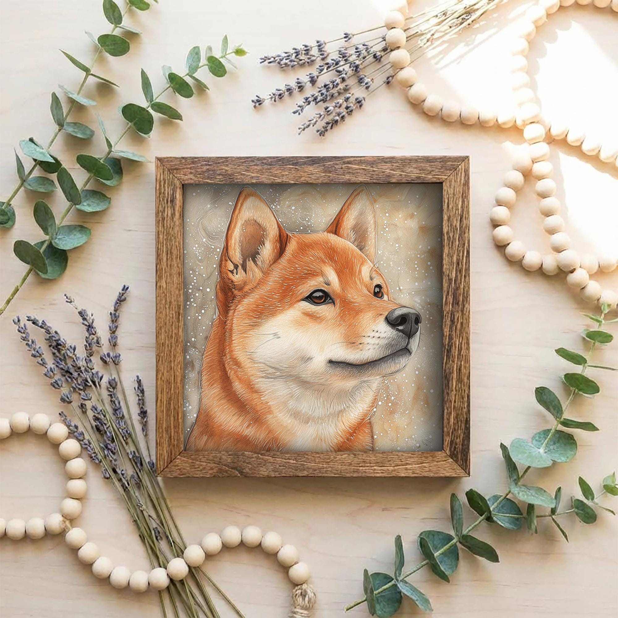 Red Sesame Shiba Inu Dog Framed Art, Watercolor Shiba Inu Portrait, 5.5 Inch Shelf Decor, Dog Lover Gift
