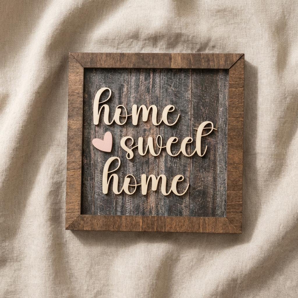 Home Sweet Home Framed Wood Sign, Rustic Farmhouse Decor, Layered Wood Wall Art or Shelf Decor, Housewarming Gift