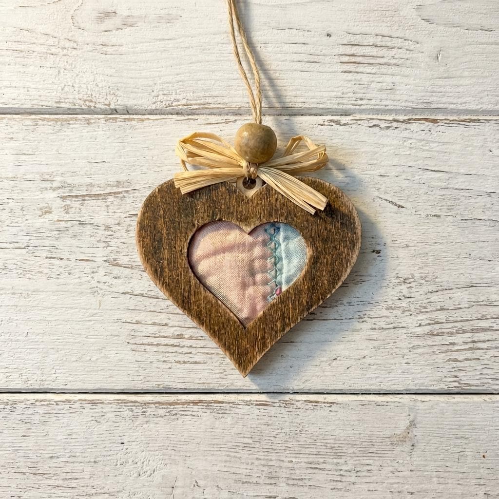 Reclaimed Quilt Heart Ornament – Rustic Fabric Heart – Handmade Valentine Ornament – Farmhouse Heart Deco